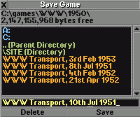 The save game menu from transport tycoon